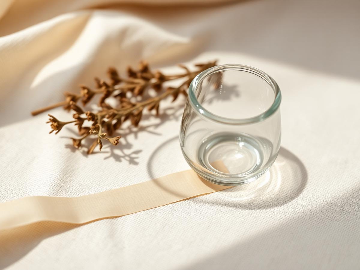 Kleines Schröpfglas und Medical Tape neben getrocknetem Kraut