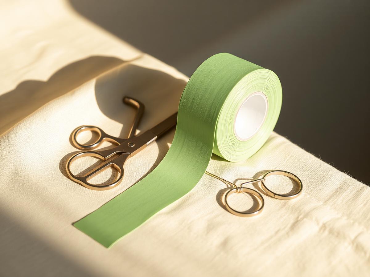 Rolle salbeigrünen Kinesio-Tapes mit kleiner Schere